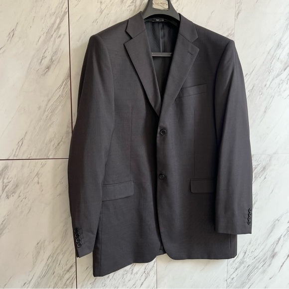 Studio Milano Pinstripe Black Wool Suit SZ 42 - Picture 1 of 7